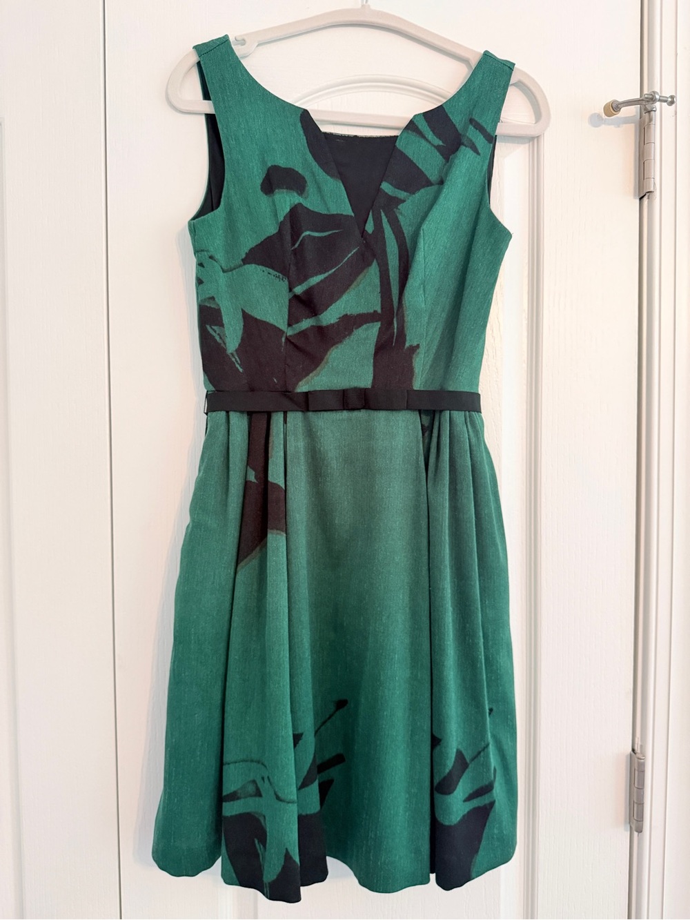 Taylor Green and Black Floral Fit-and-Flare Dress
